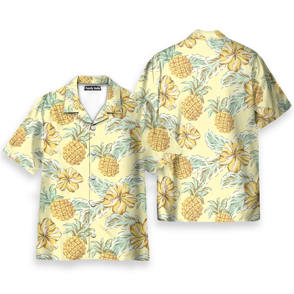 Tropical Yellow Pineapples Green Palm Leaves- Hawaiian Shirt for Men | PT - Image 4