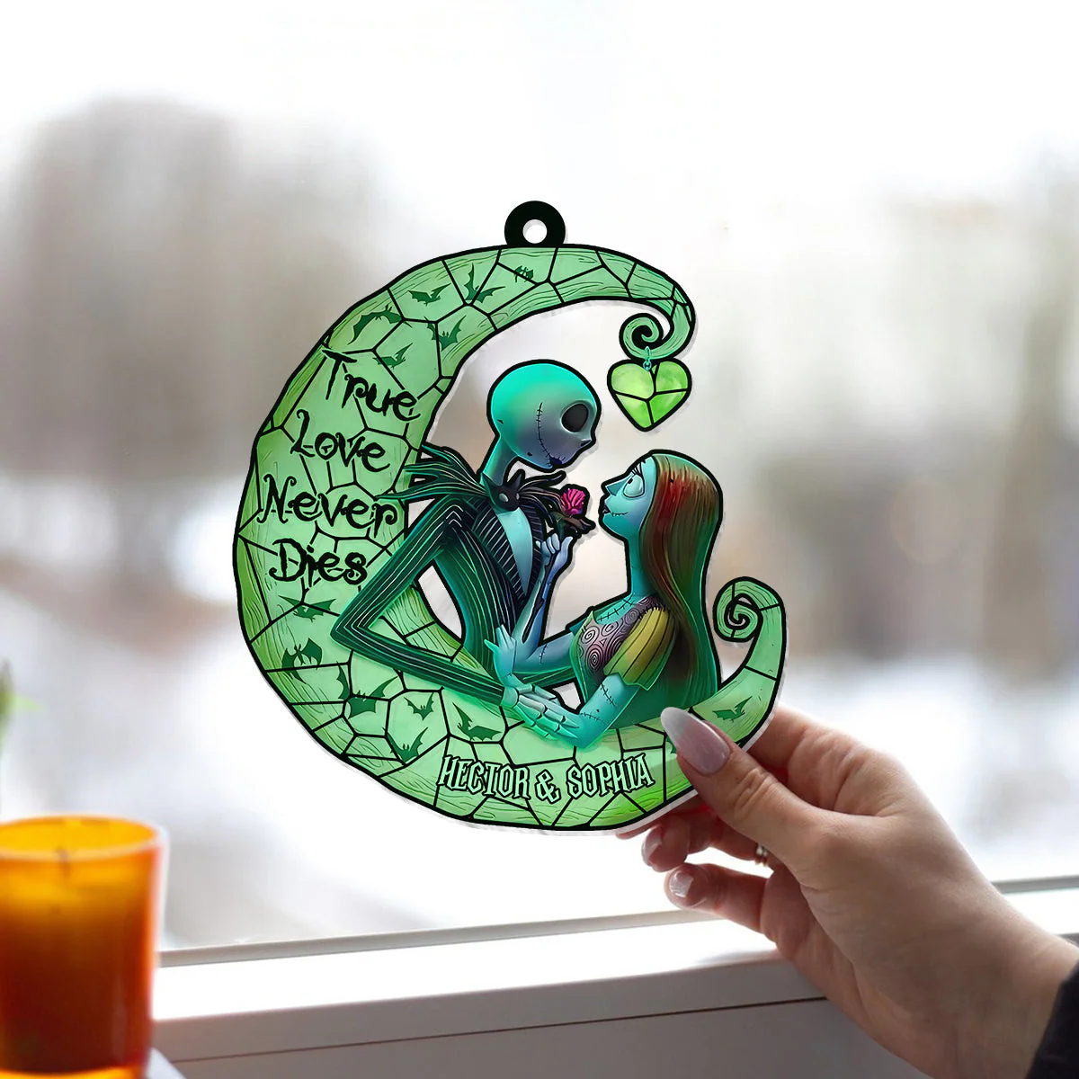 True Love Never Die Skeleton Couple - Personalized Window Hanging Suncatcher NL122 - Image 4
