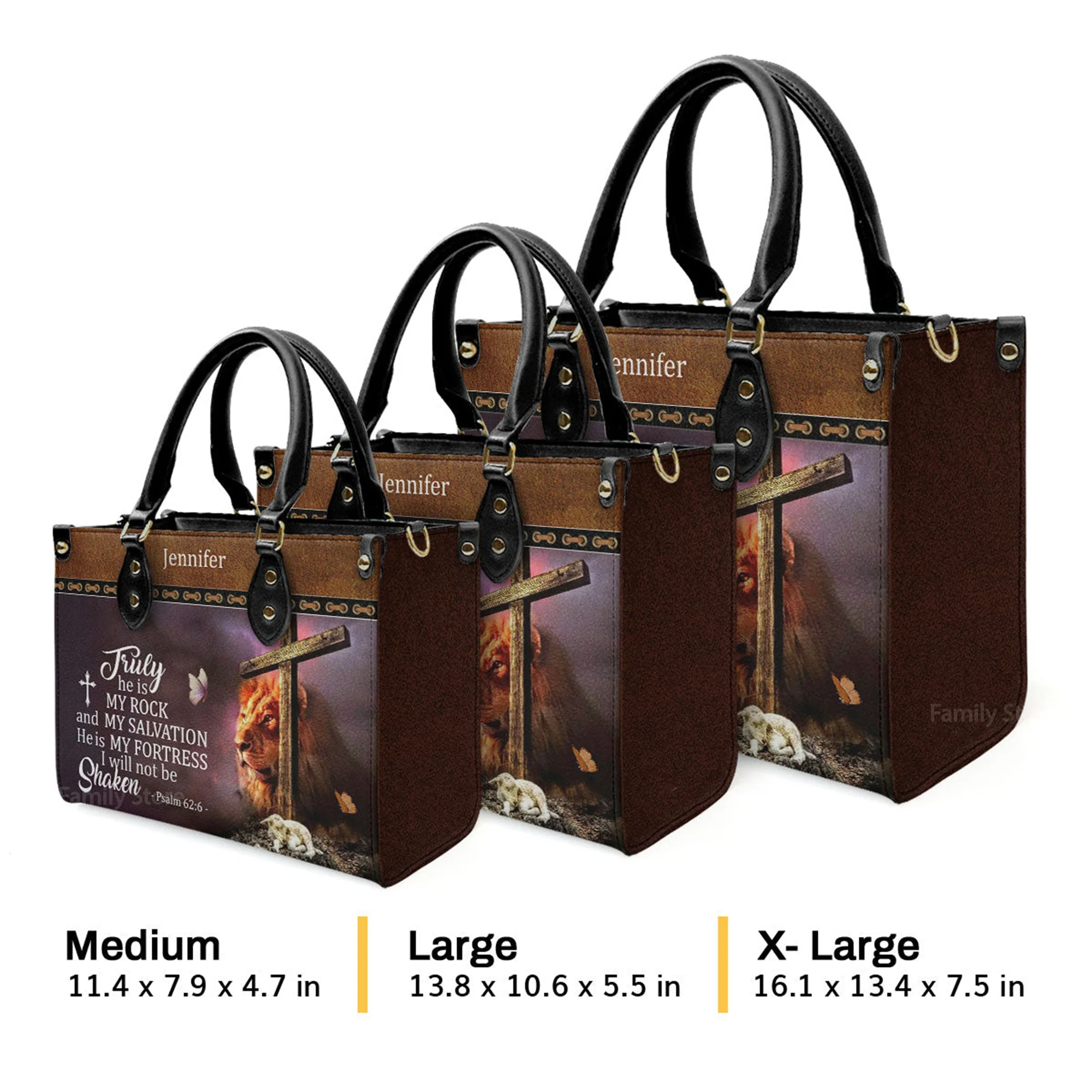 Truly He Is My Rock And My Salvation - Personalized Leather Handbag With Handle - AT4081338 - Image 4