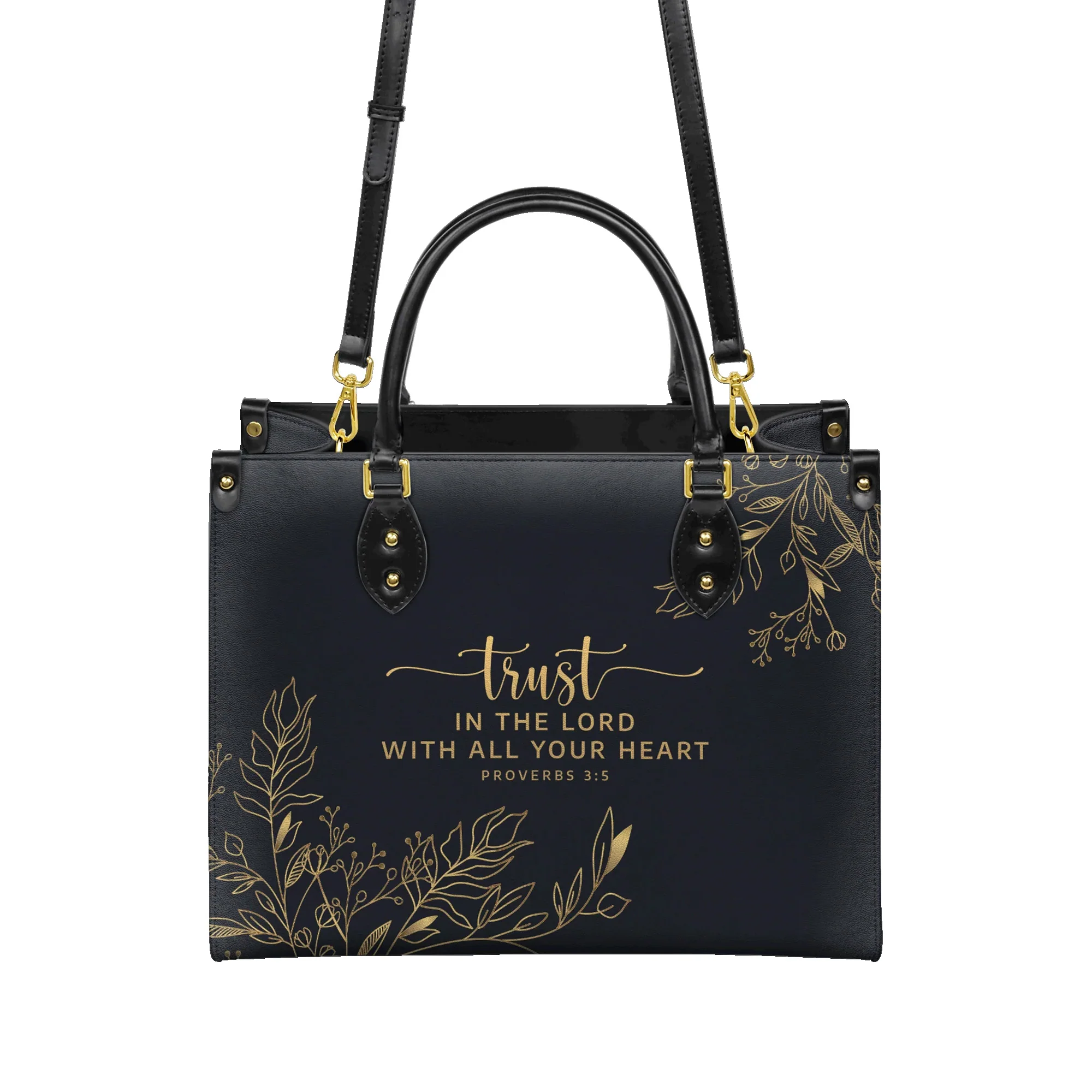 Trust in the Lord Proverbs 3:5 Black Leather Purse - Christian Leather Handbag - Image 2