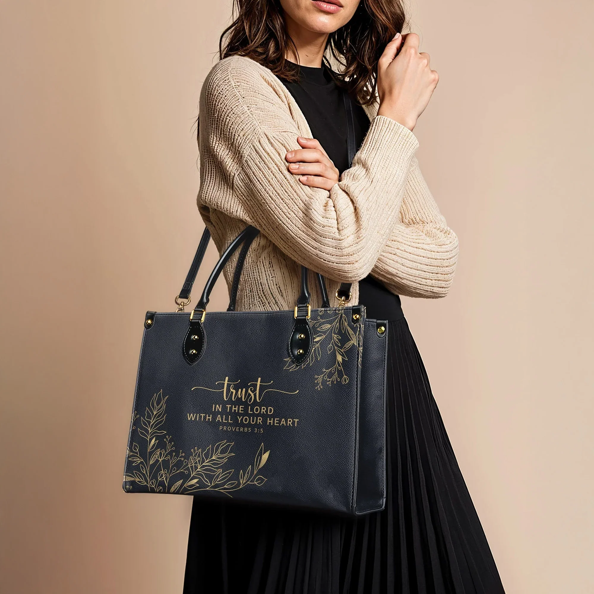 Trust in the Lord Proverbs 3:5 Black Leather Purse - Christian Leather Handbag - Image 5