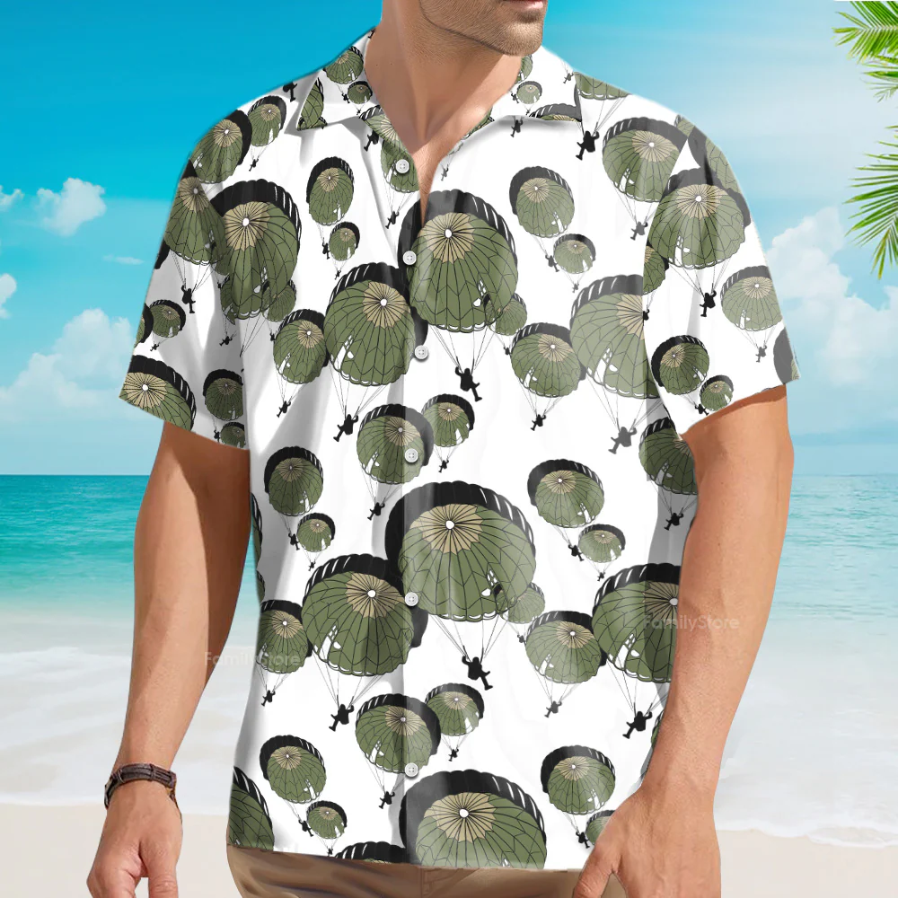 Umbrella Army Parachute Veteran White And Green Aloha Hawaiian Shirts - Image 4