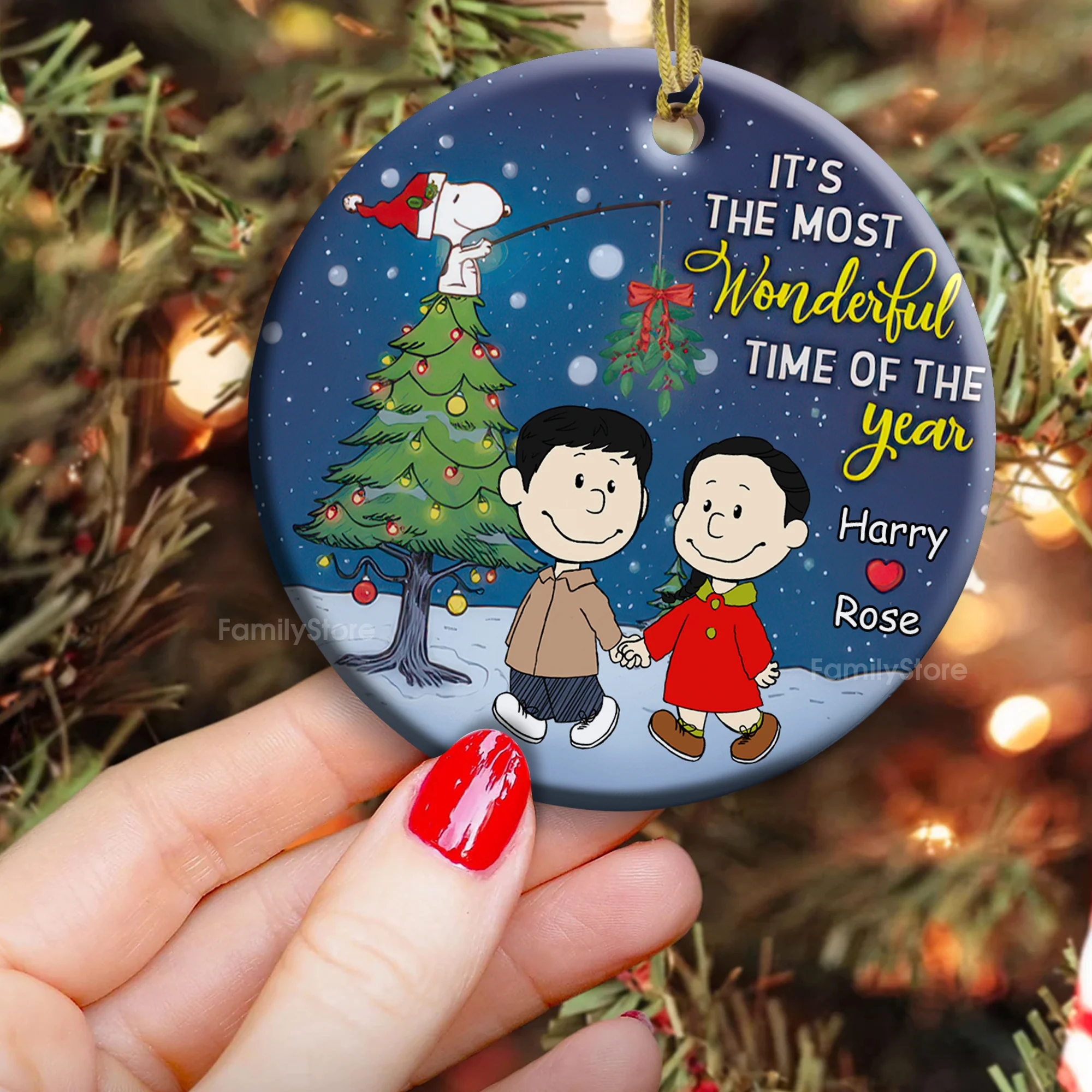 Peanut Under The Mistletoe - Gift For Couples - Personalized Ceramic Ornament - CL43 NH96 - Image 3