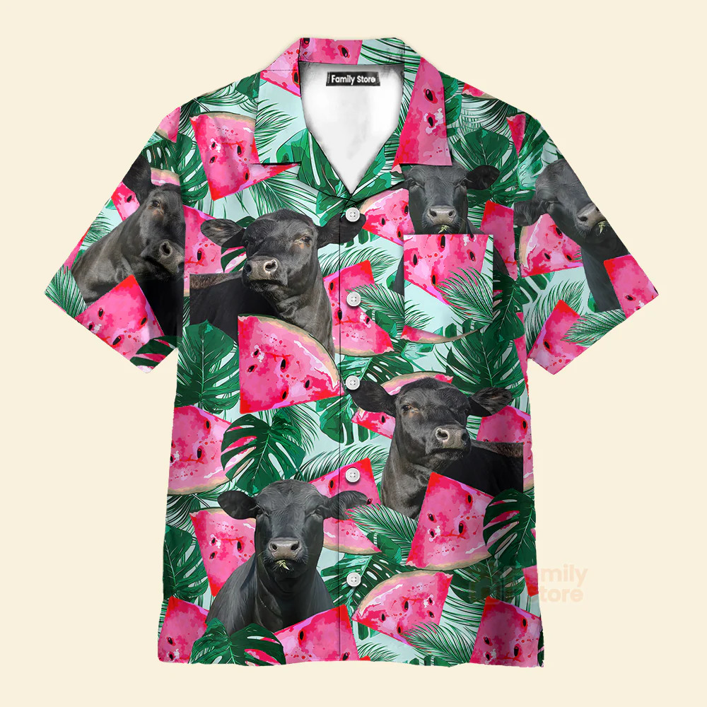 Unique Black Angus Happiness Hawaiian Shirt - Image 2