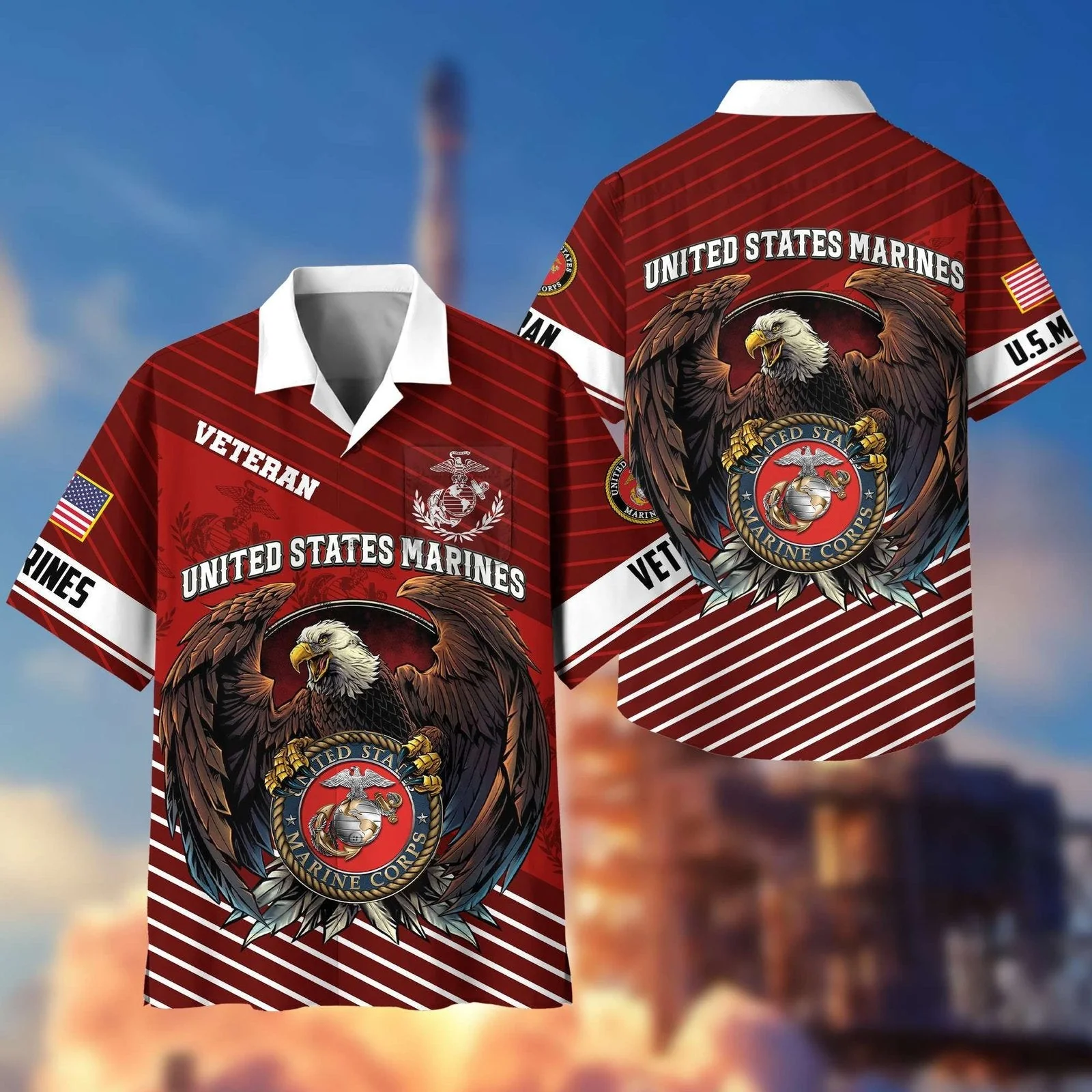 United States Marines Eagle Globe Anchor - Hawaiian Shirt - Patriotic Gift For Veterans | HN02 - Image 3