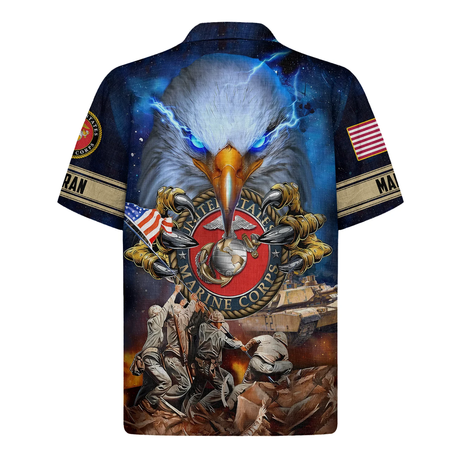 United States Marines With Eagle & Iwo Jima Tribute - Hawaiian Shirt - Patriotic Gift For Veterans | HN02 - Image 3