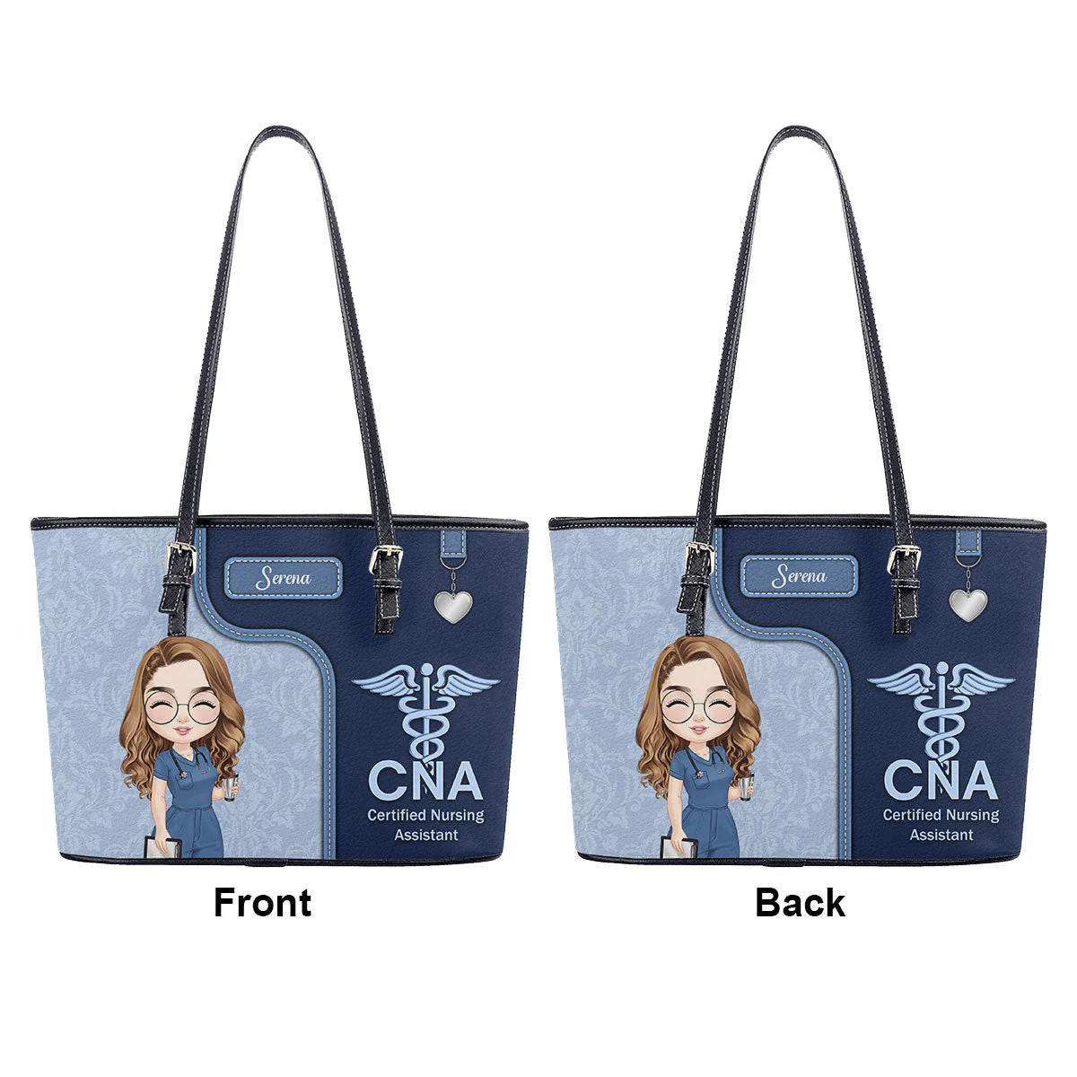 Nurse With Healthcare Icon - Personalized Leather Tote Bag - Gift For Nurse | NR4 HH01 - Image 6