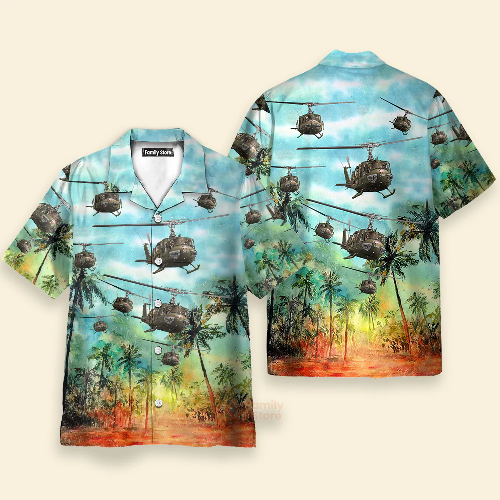 US Army Bell UH-1 Huey Hawaiian Shirt, Short Sleeve Hawaiian Shirt - Image 2