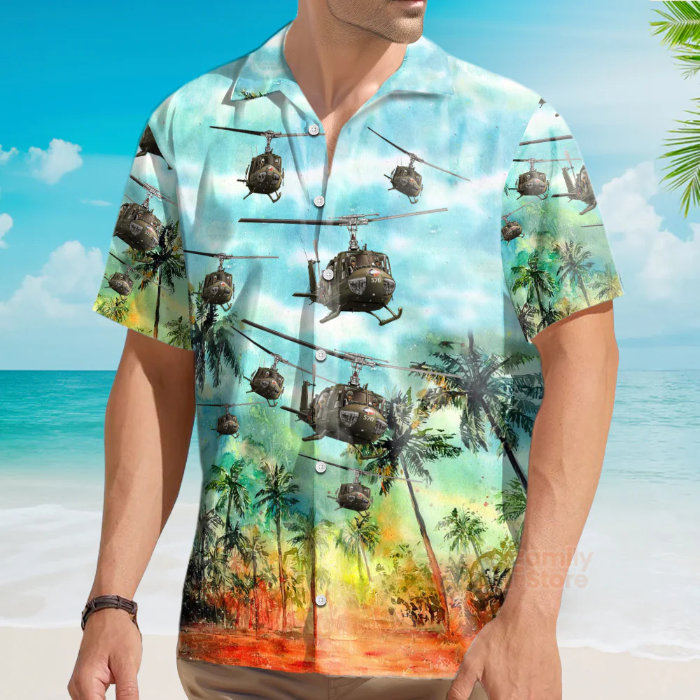 US Army Bell UH-1 Huey Hawaiian Shirt, Short Sleeve Hawaiian Shirt - Image 3