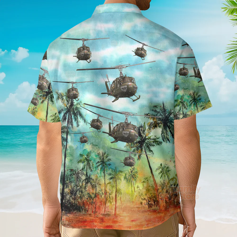 US Army Bell UH-1 Huey Hawaiian Shirt, Short Sleeve Hawaiian Shirt - Image 4