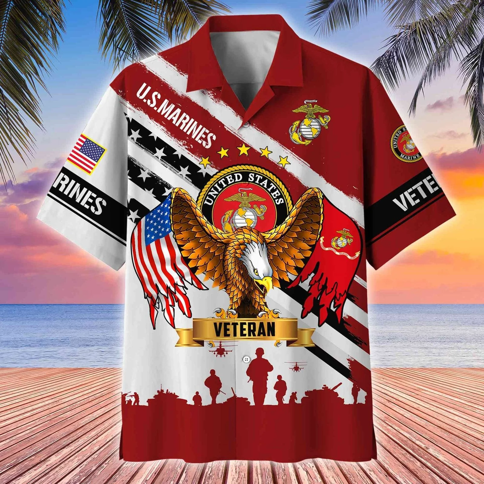 US Marines Eagle Flag Military - Hawaiian Shirt - Patriotic Gift For Veterans | HN02 - Image 3