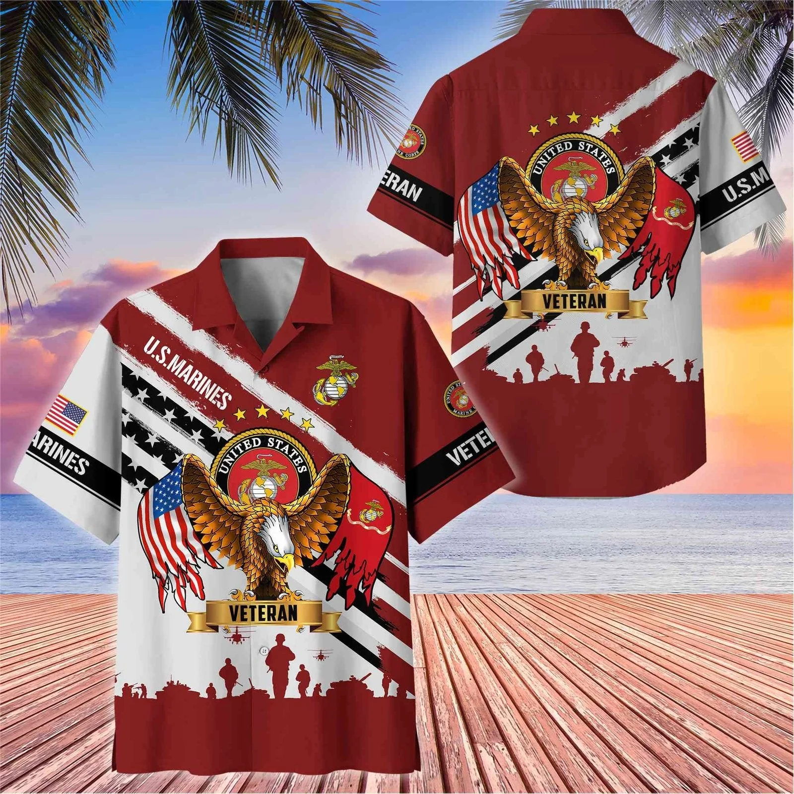 US Marines Eagle Flag Military - Hawaiian Shirt - Patriotic Gift For Veterans | HN02 - Image 5