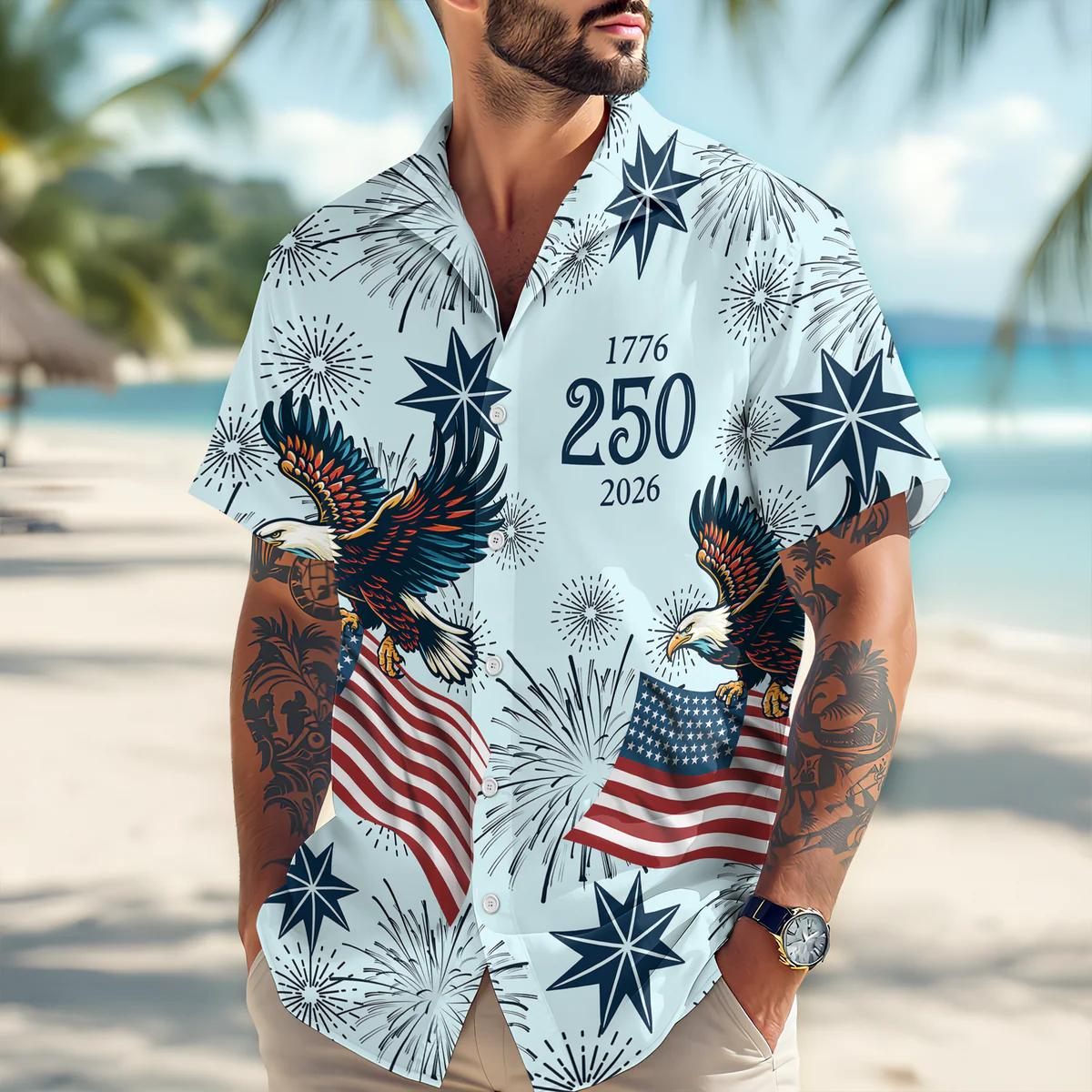 USA 250 Anniversary Eagle - Personalized Hawaiian Shirt - Gift for Dad, Husband, Grandpa HN02 - Image 2