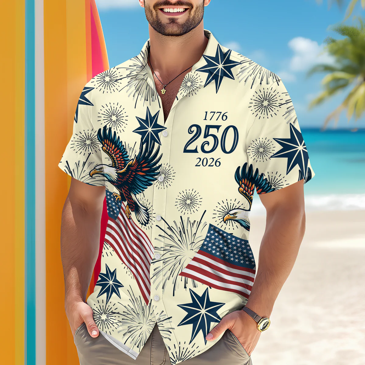 USA 250 Anniversary Eagle - Personalized Hawaiian Shirt - Gift for Dad, Husband, Grandpa HN02 - Image 3