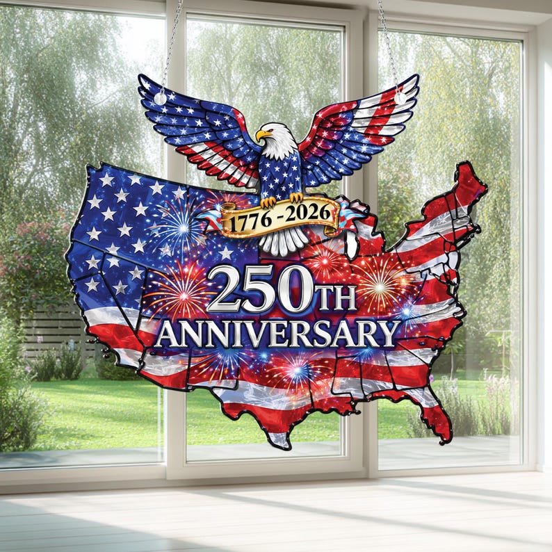 USA 250th Anniversary With Eagle - Personalized Window Hanging Suncatcher - Gift For Patriotic HN02 - Image 2