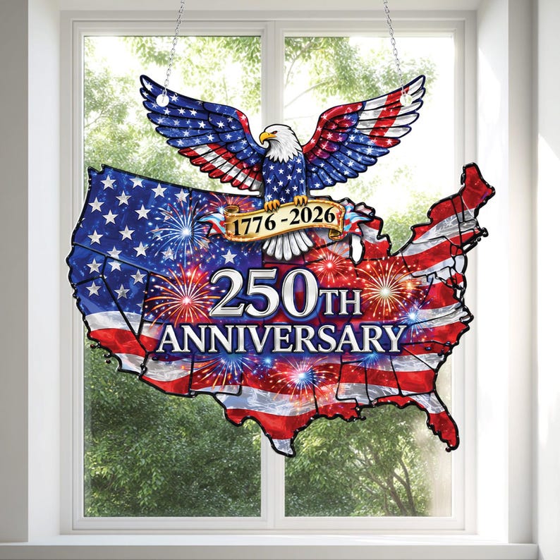 USA 250th Anniversary With Eagle - Personalized Window Hanging Suncatcher - Gift For Patriotic HN02 - Image 3