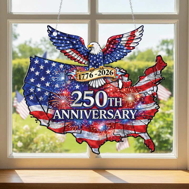 USA 250th Anniversary With Eagle - Personalized Window Hanging Suncatcher - Gift For Patriotic HN02 - Image 4