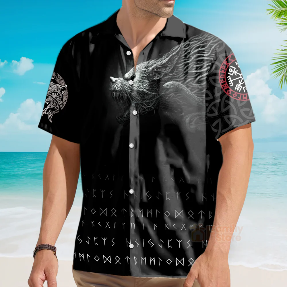 Viking Fenrir Wolf Hawaiian Shirt - Image 3