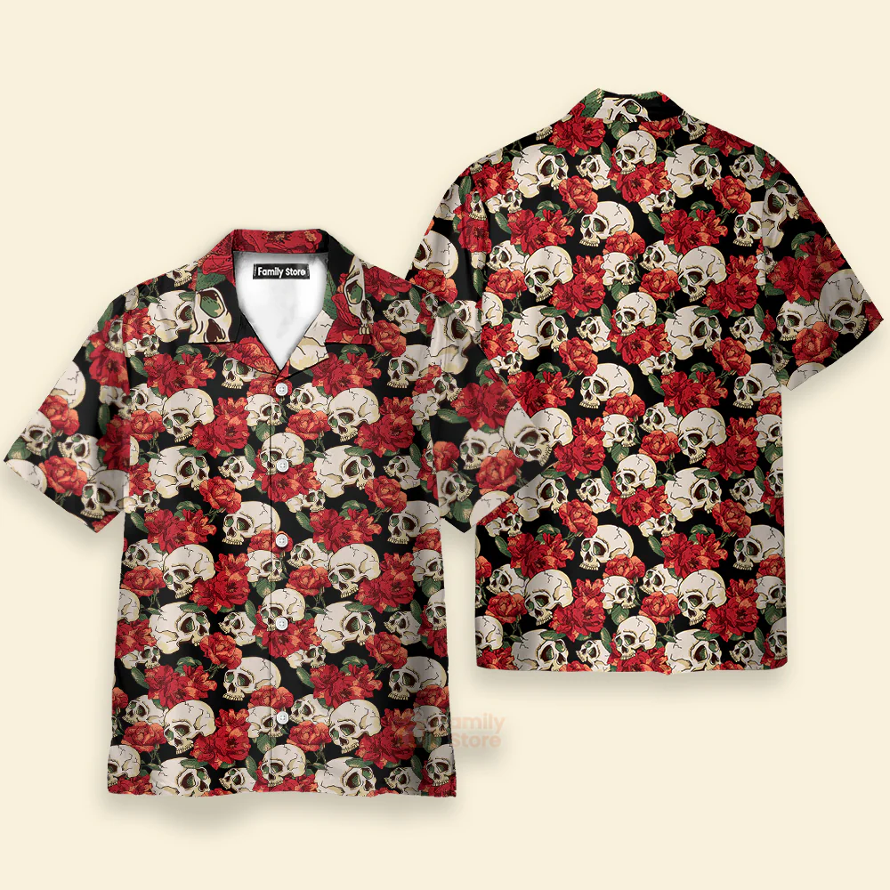 Vintage Skull Casual Turn-Down Collar Hawaiian Shirt - Image 2