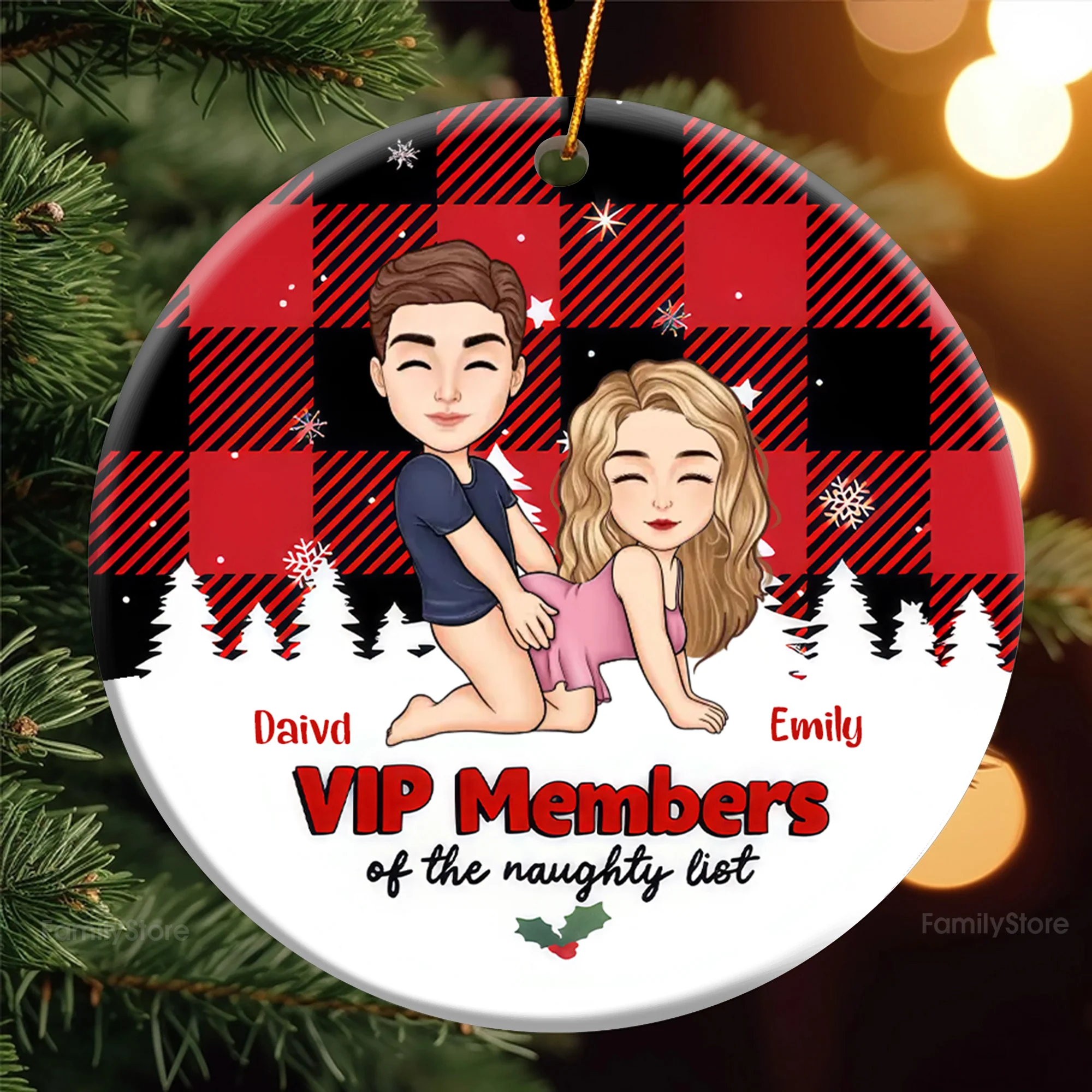 VIP Members Of The Naughty List - Personalized Ceramic Ornament - Christmas Gift For Couples | GR10 NL122
