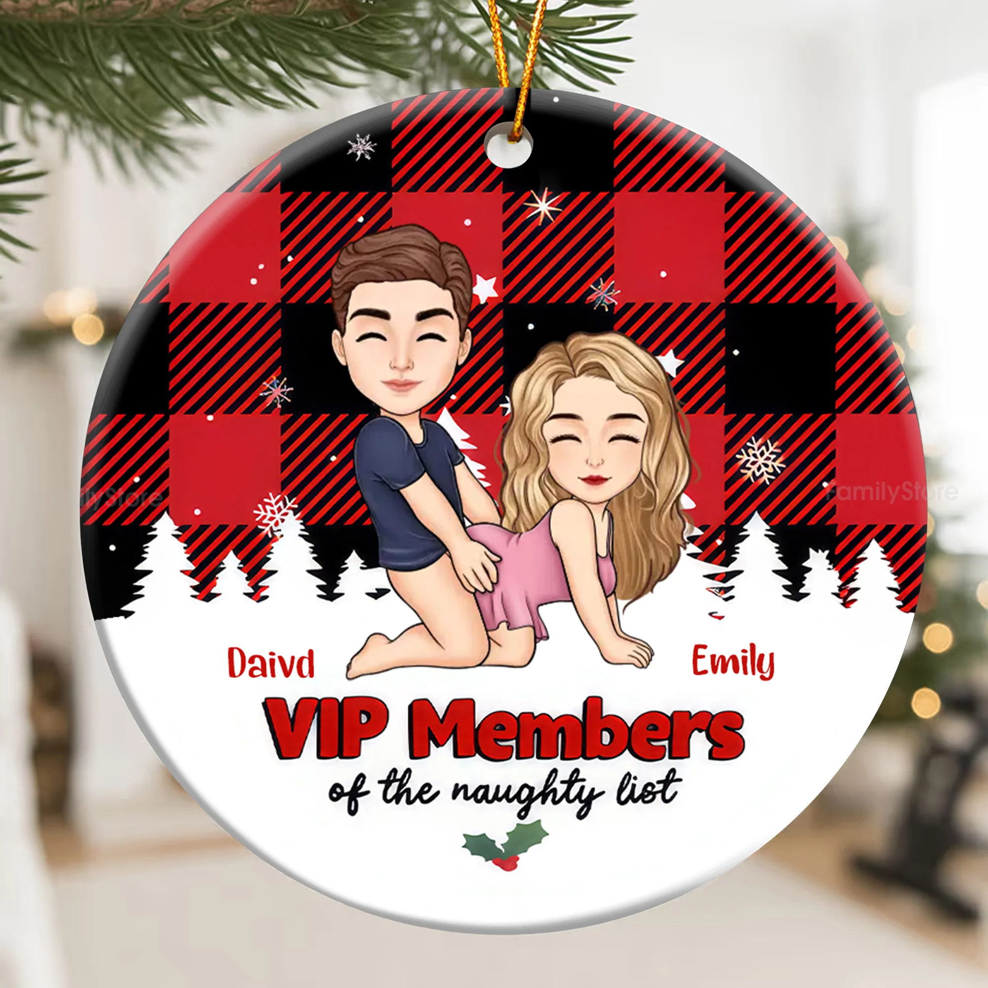 VIP Members Of The Naughty List - Personalized Ceramic Ornament - Christmas Gift For Couples | GR10 NL122 - Image 2