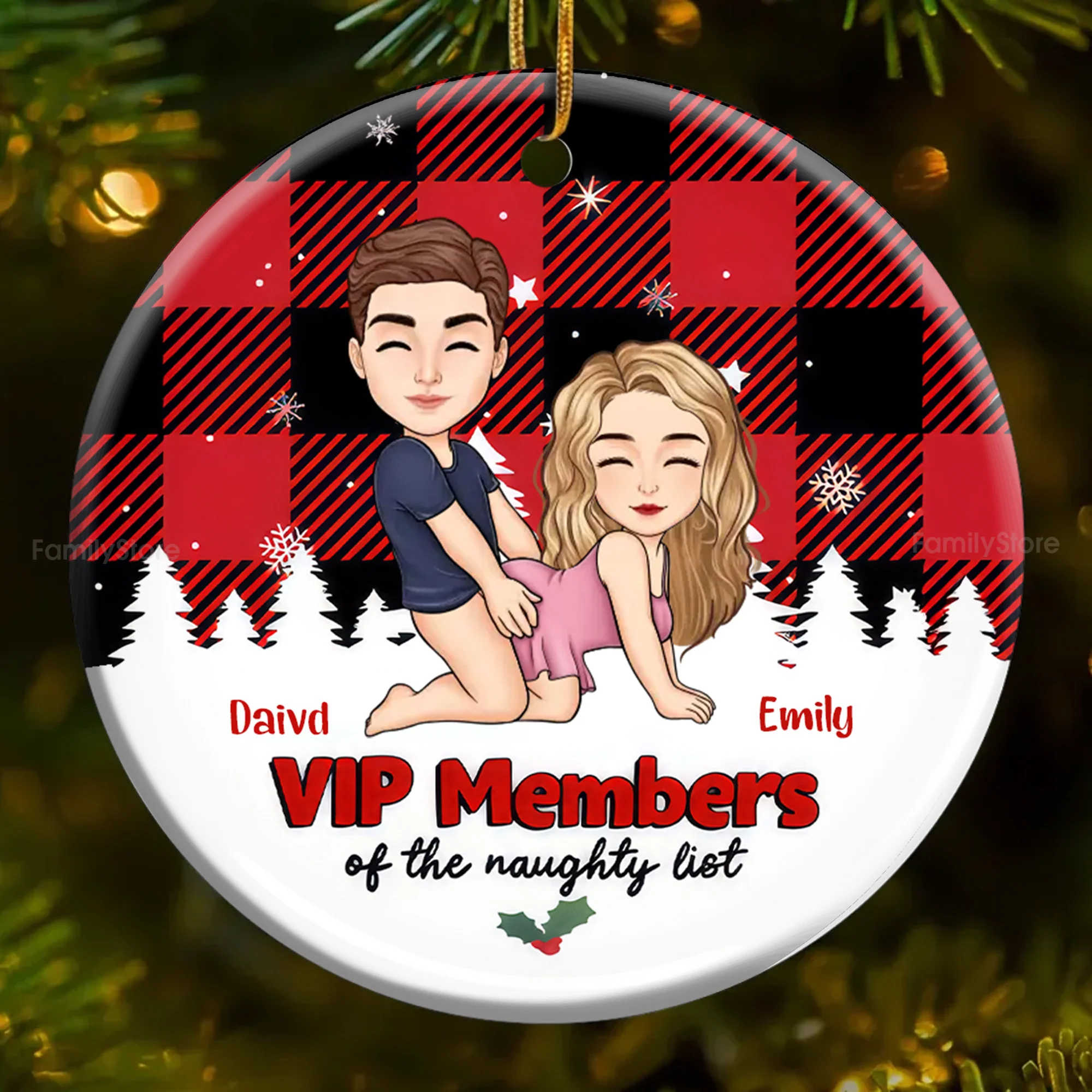 VIP Members Of The Naughty List - Personalized Ceramic Ornament - Christmas Gift For Couples | GR10 NL122 - Image 3