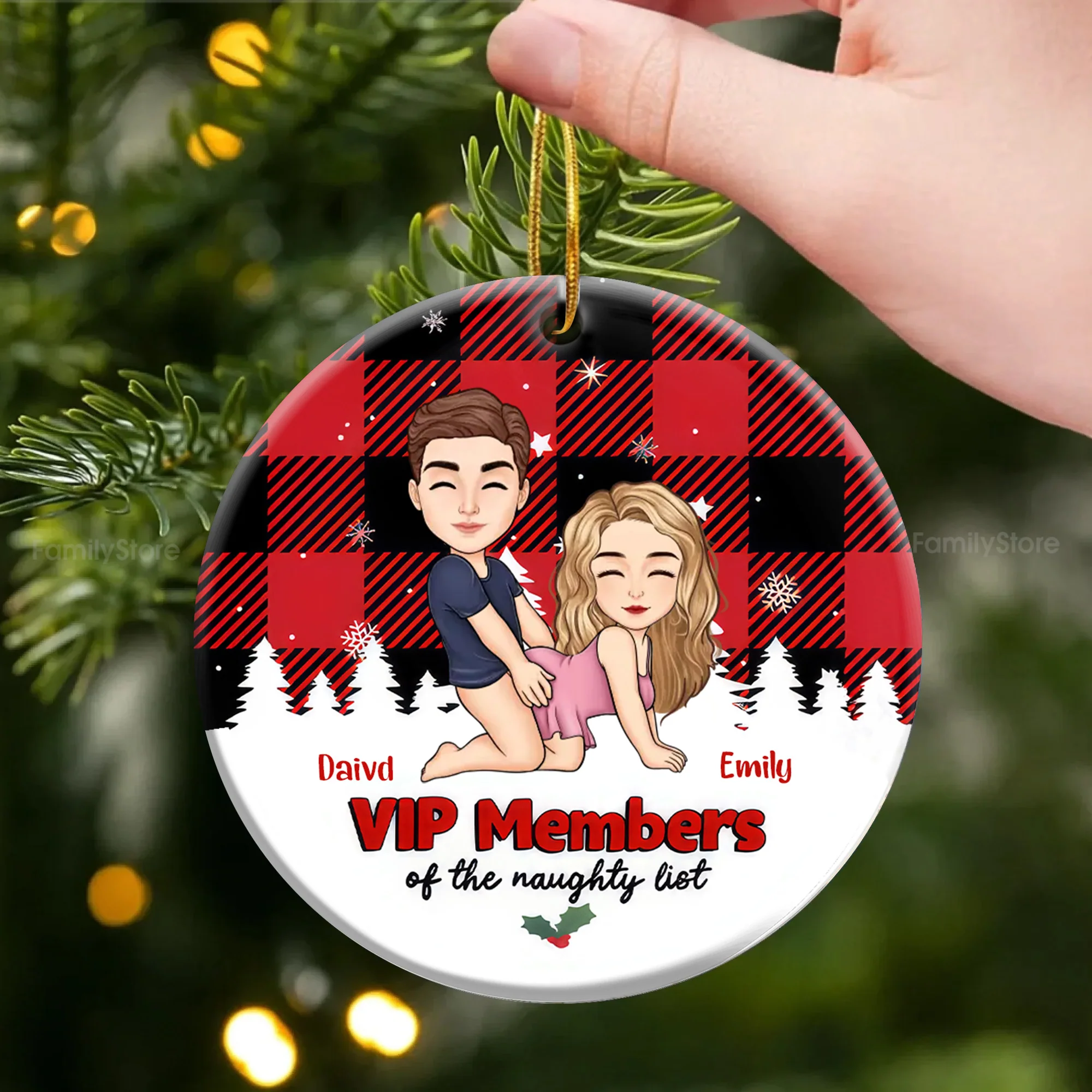 VIP Members Of The Naughty List - Personalized Ceramic Ornament - Christmas Gift For Couples | GR10 NL122 - Image 4