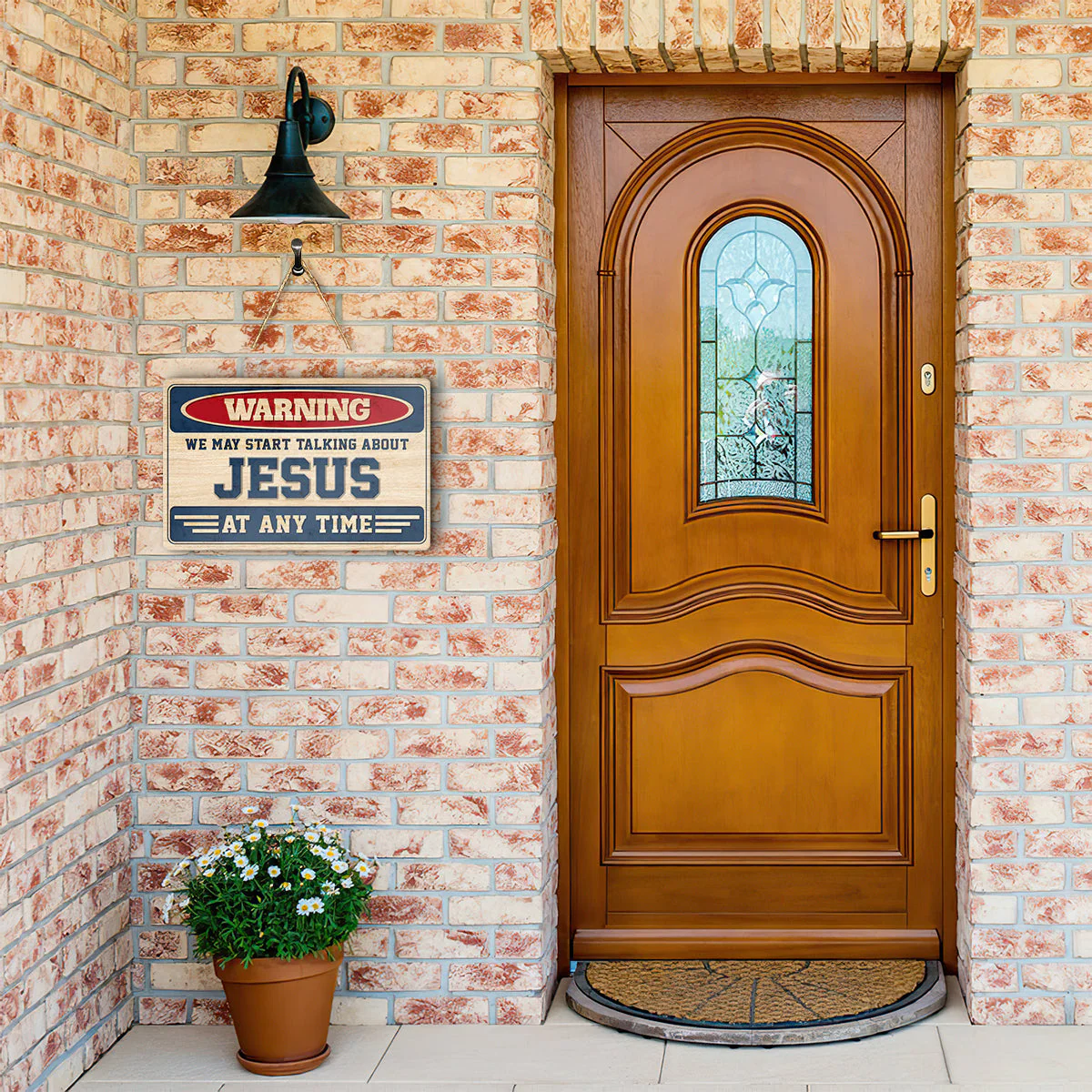 Warning We May Start Talking About Jesus At Any Time - Personalized Wooden Door Sign TD118 - Image 3