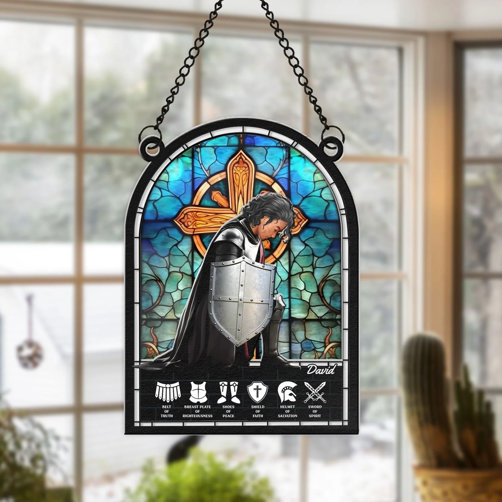 Warrior Woman Put On The Full Armor Of God - Personalized Window Hanging Suncatcher Ornament NL122 - Image 2