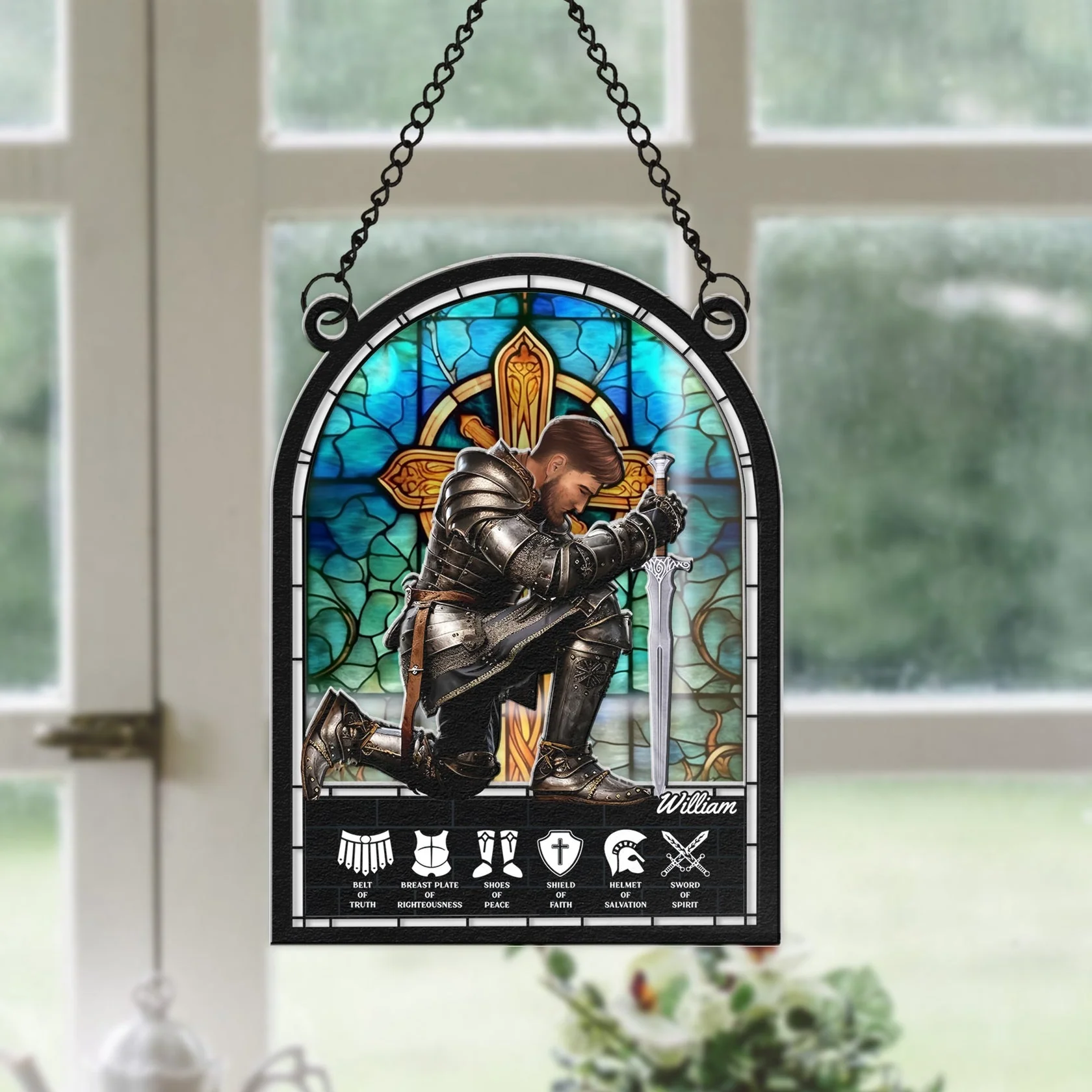 Warrior Woman Put On The Full Armor Of God - Personalized Window Hanging Suncatcher Ornament NL122 - Image 3