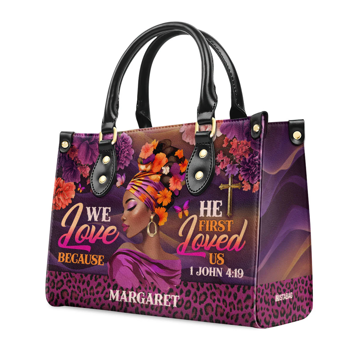 We Love Because He First Loved Us - Custom Christian Leather Handbag - Gift For Black Queen HD95 - Image 5