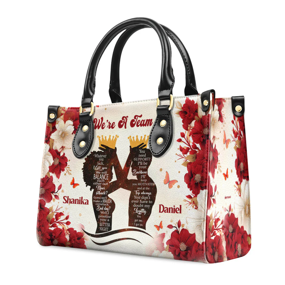 We’re A Team Tote - Personalized Romantic Leather Handbag - Couple Gift For Black Women | HD95 - Image 2