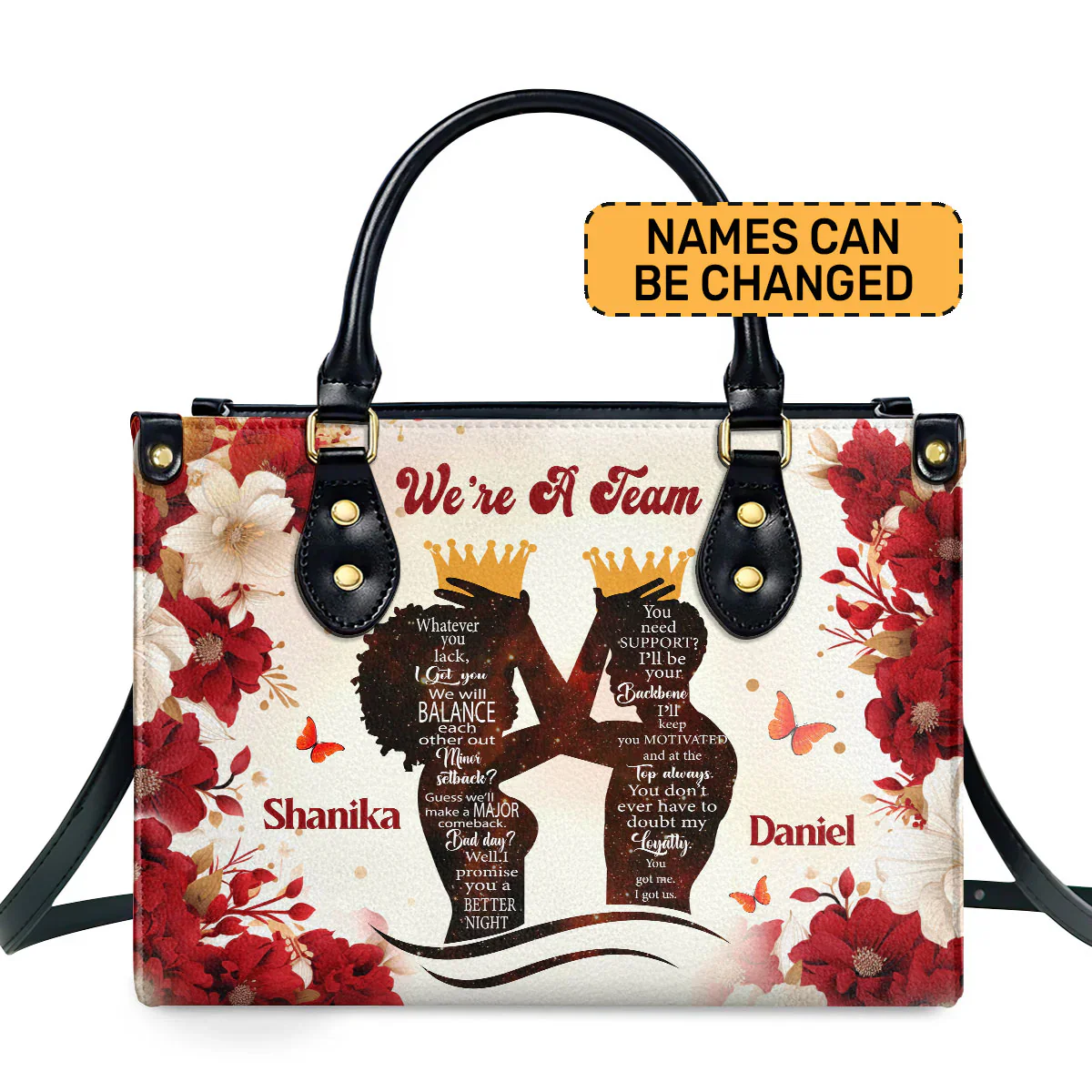 We’re A Team Tote - Personalized Romantic Leather Handbag - Couple Gift For Black Women | HD95 - Image 3