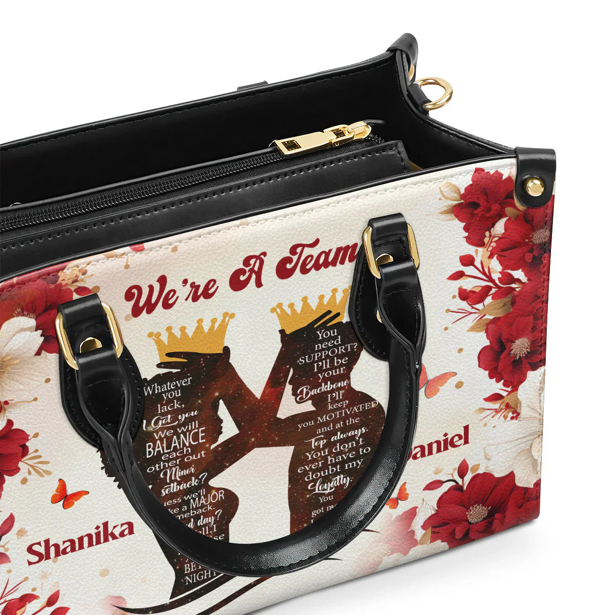 We’re A Team Tote - Personalized Romantic Leather Handbag - Couple Gift For Black Women | HD95 - Image 4