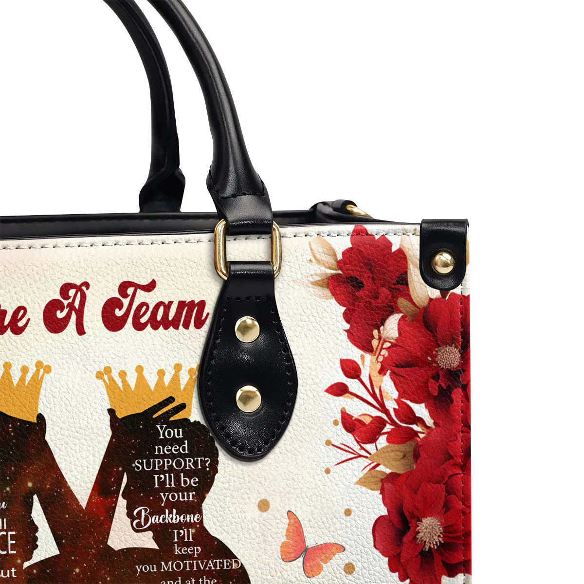 We’re A Team Tote - Personalized Romantic Leather Handbag - Couple Gift For Black Women | HD95 - Image 5
