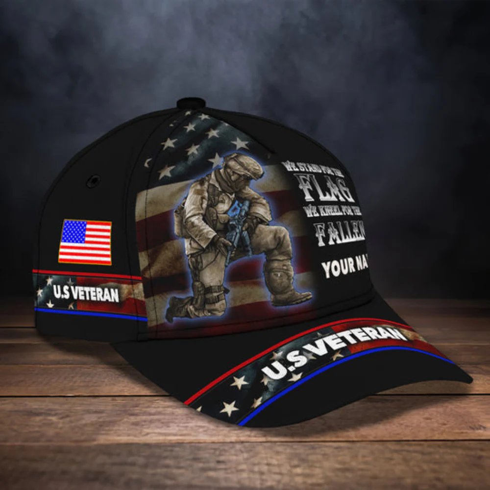 We Stand For The Flag We Kneel For The Fallen U.S Veteran - Personalized Classic Cap - Patriotic Gift For Veterans | HN02 - Image 2