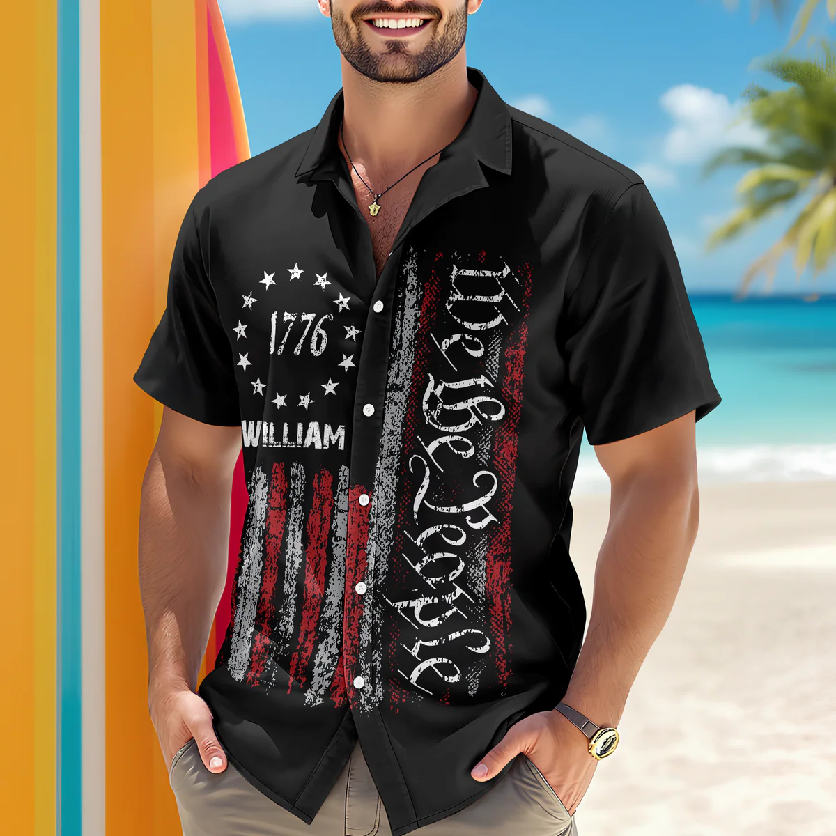 We The People 1776 Flag - Personalized Hawaiian Shirt - Gift for Dad, Husband, Grandpa HN02 - Image 2
