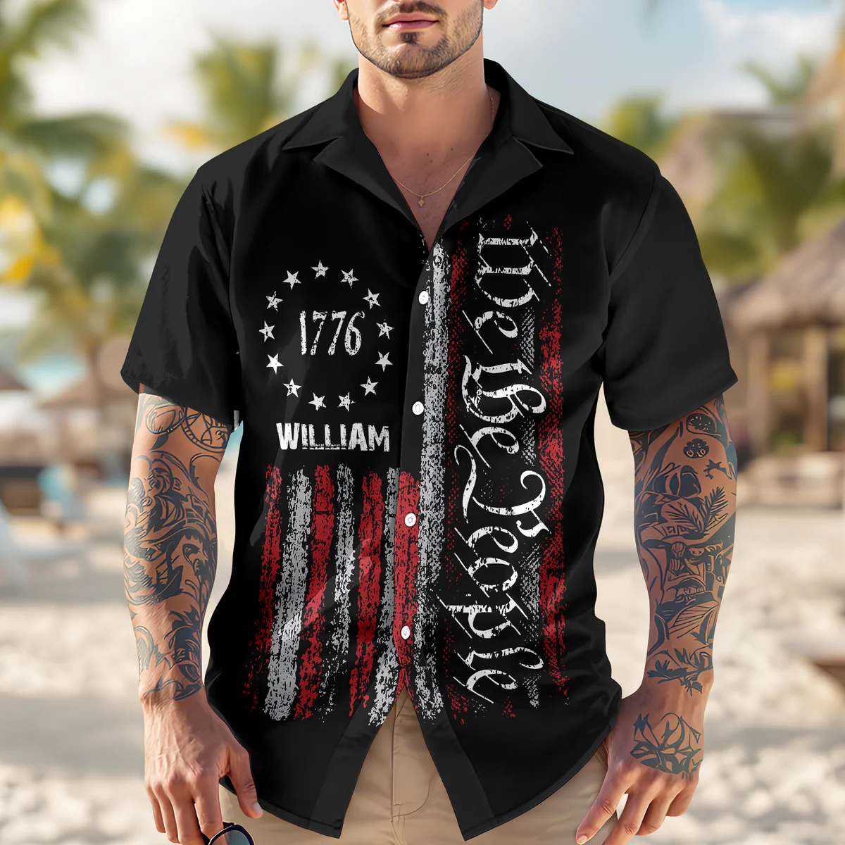 We The People 1776 Flag - Personalized Hawaiian Shirt - Gift for Dad, Husband, Grandpa HN02 - Image 3