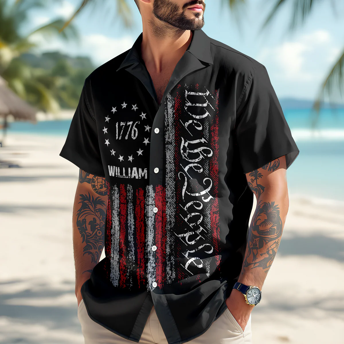 We The People 1776 Flag - Personalized Hawaiian Shirt - Gift for Dad, Husband, Grandpa HN02 - Image 4