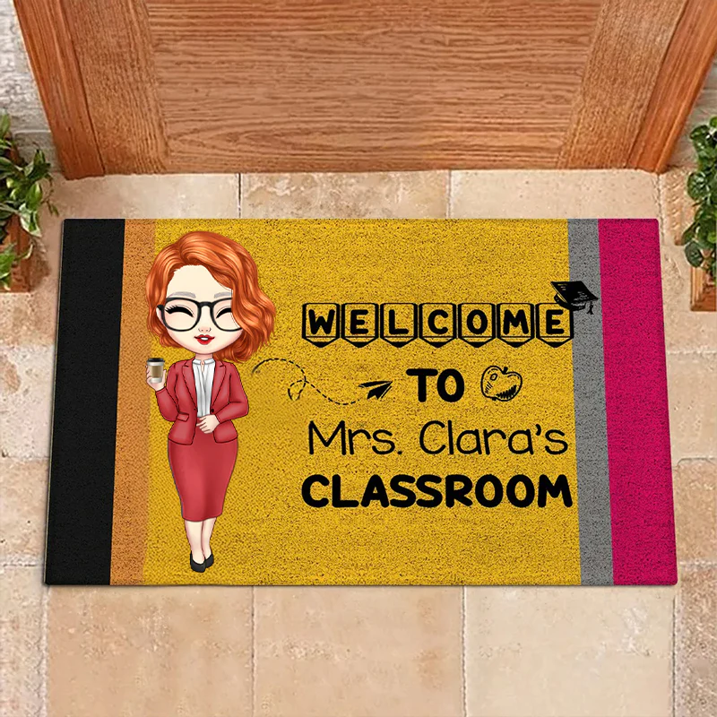 Welcome To Teacher Classroom Pencil Pattern - Personalized Doormat, Back To School Gift | CLTC01 PT