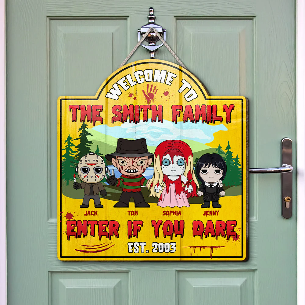 Welcome To The Family, Enter If You Dare - Personalized Wood Sign - Horror Halloween Gift For Family, Kids | CL61 HH01 - Image 3