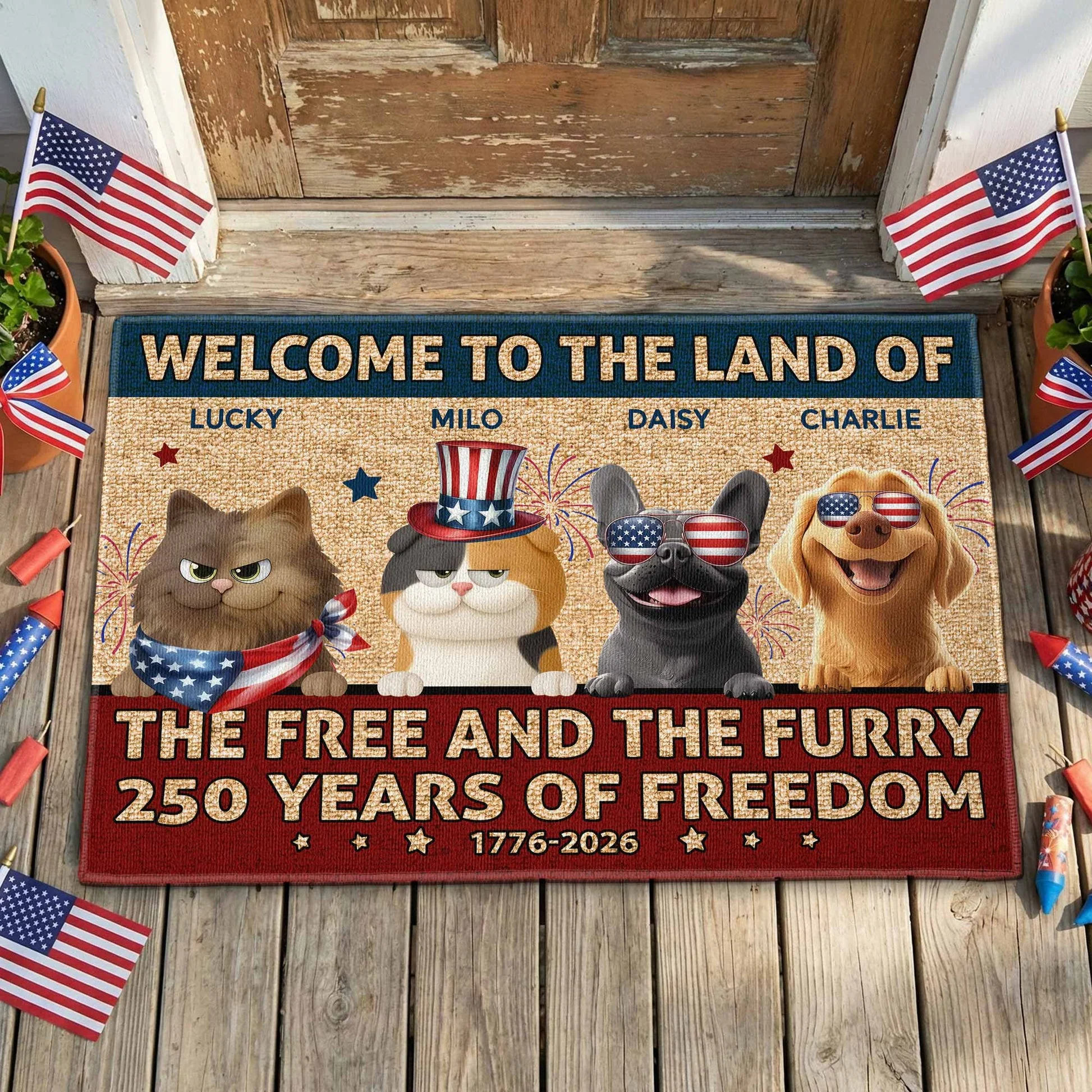 Welcome To The Land Of The Free And Furry - Personalized Doormat - Patriotic Gift For Family, Pet Lovers | CLP16.Ver6 HN02