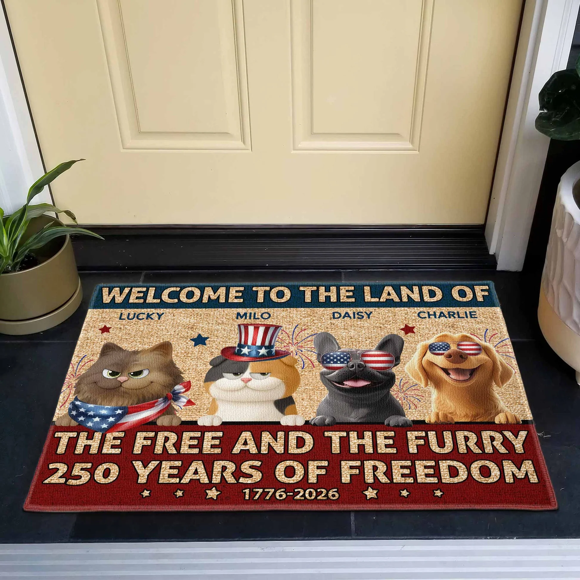 Welcome To The Land Of The Free And Furry - Personalized Doormat - Patriotic Gift For Family, Pet Lovers | CLP16.Ver6 HN02 - Image 2