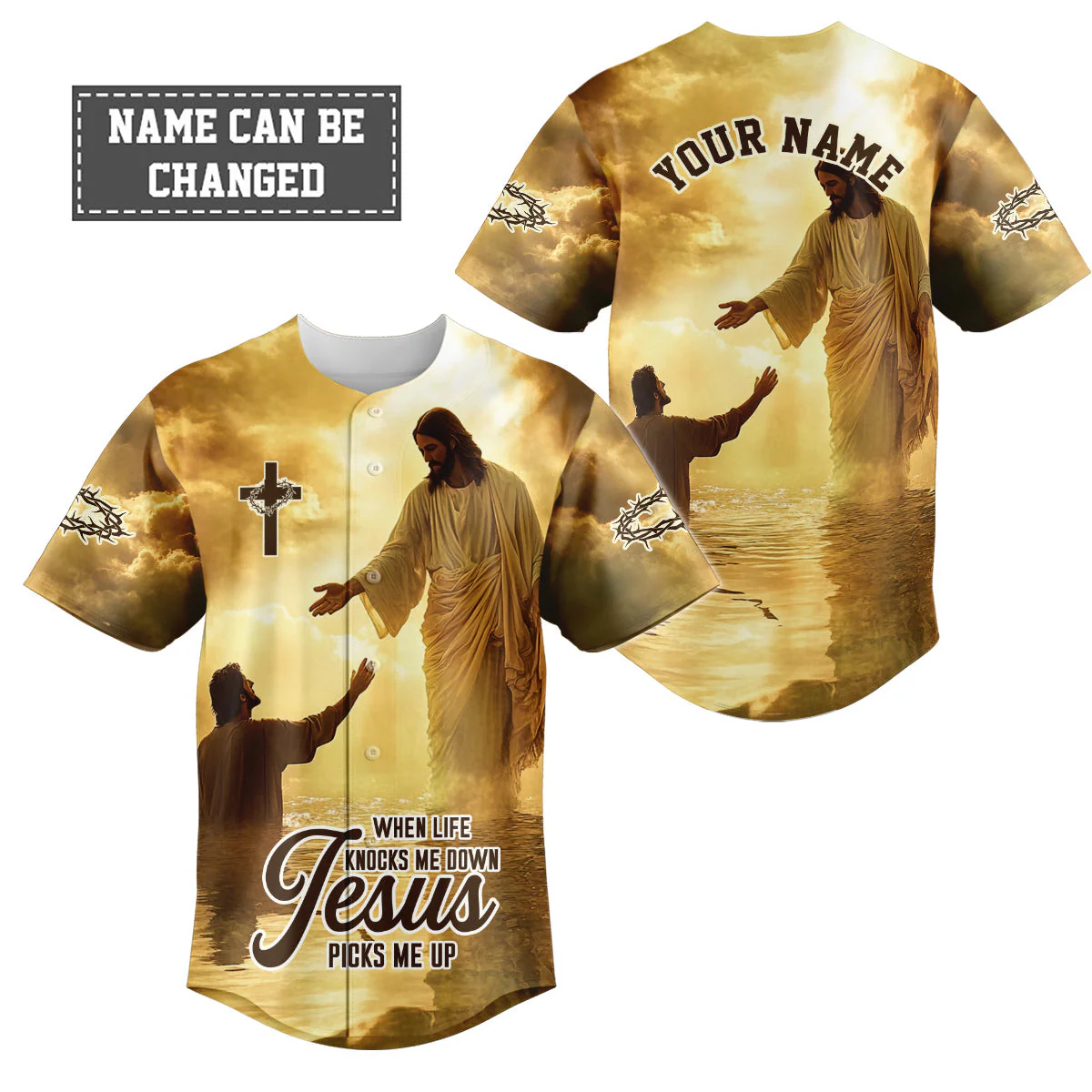 When Life Knocks Me Down Jesus Picks Me Up Custom Name Baseball Jersey - Christant Gift For Him