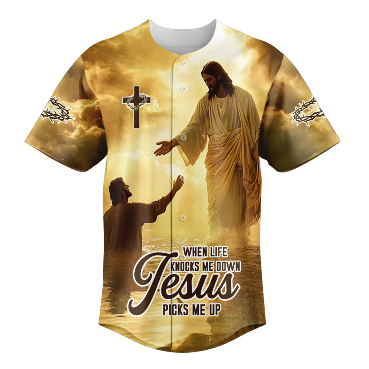 When Life Knocks Me Down Jesus Picks Me Up Custom Name Baseball Jersey - Christant Gift For Him - Image 2