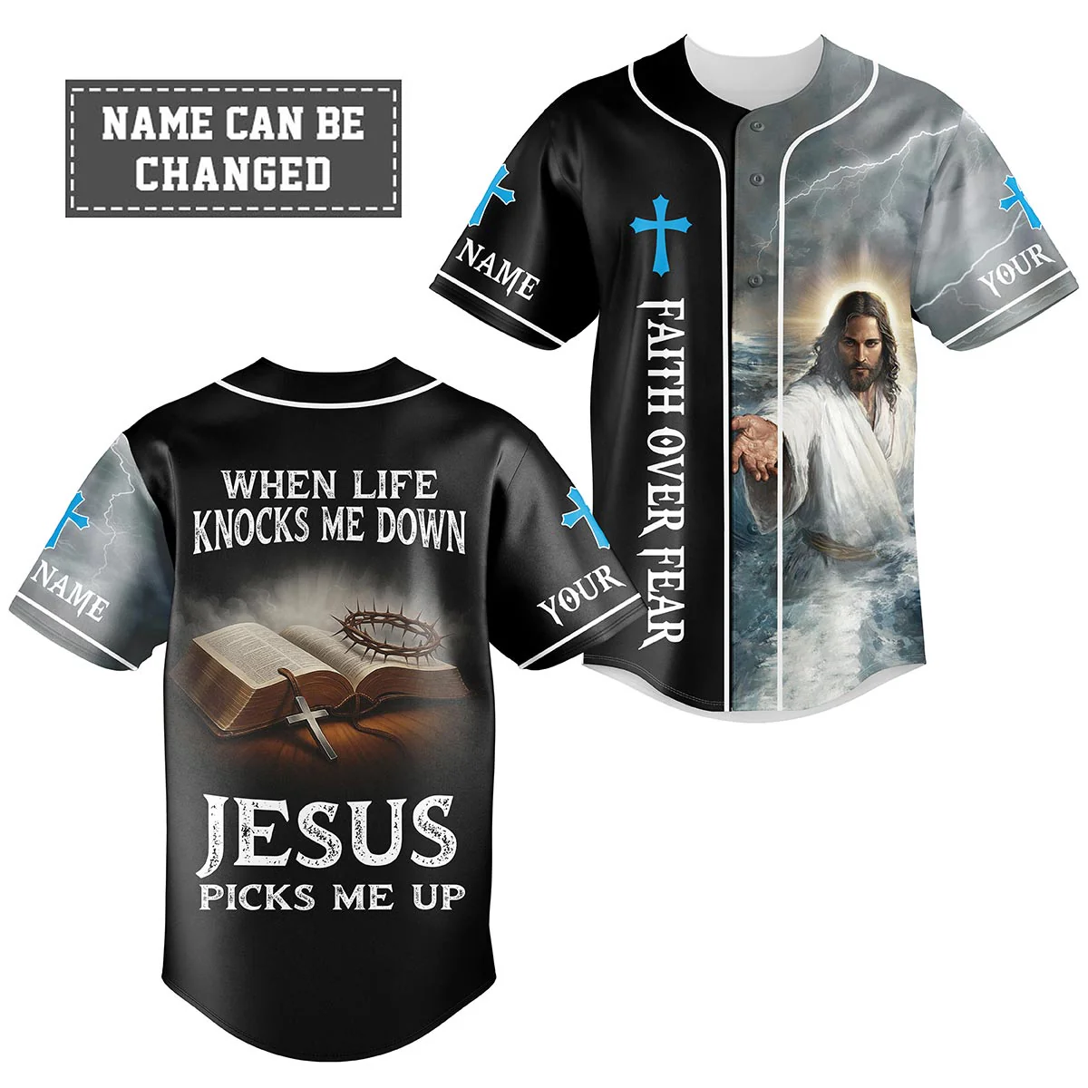 When Life Knocks Me Down Jesus Picks Me Up Custom Name Baseball Jersey - Christant Gift For Him
