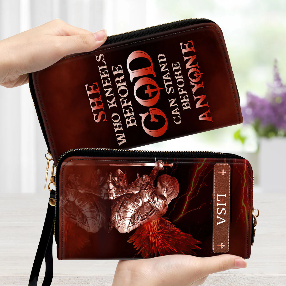Who Kneels Before God Can Stand Before Anyone - Scripture Gifts For Women Of God - Personalized Leather Long Wallets - AT4081428 - Image 2