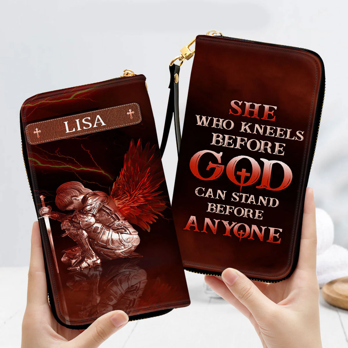 Who Kneels Before God Can Stand Before Anyone - Scripture Gifts For Women Of God - Personalized Leather Long Wallets - AT4081428 - Image 3