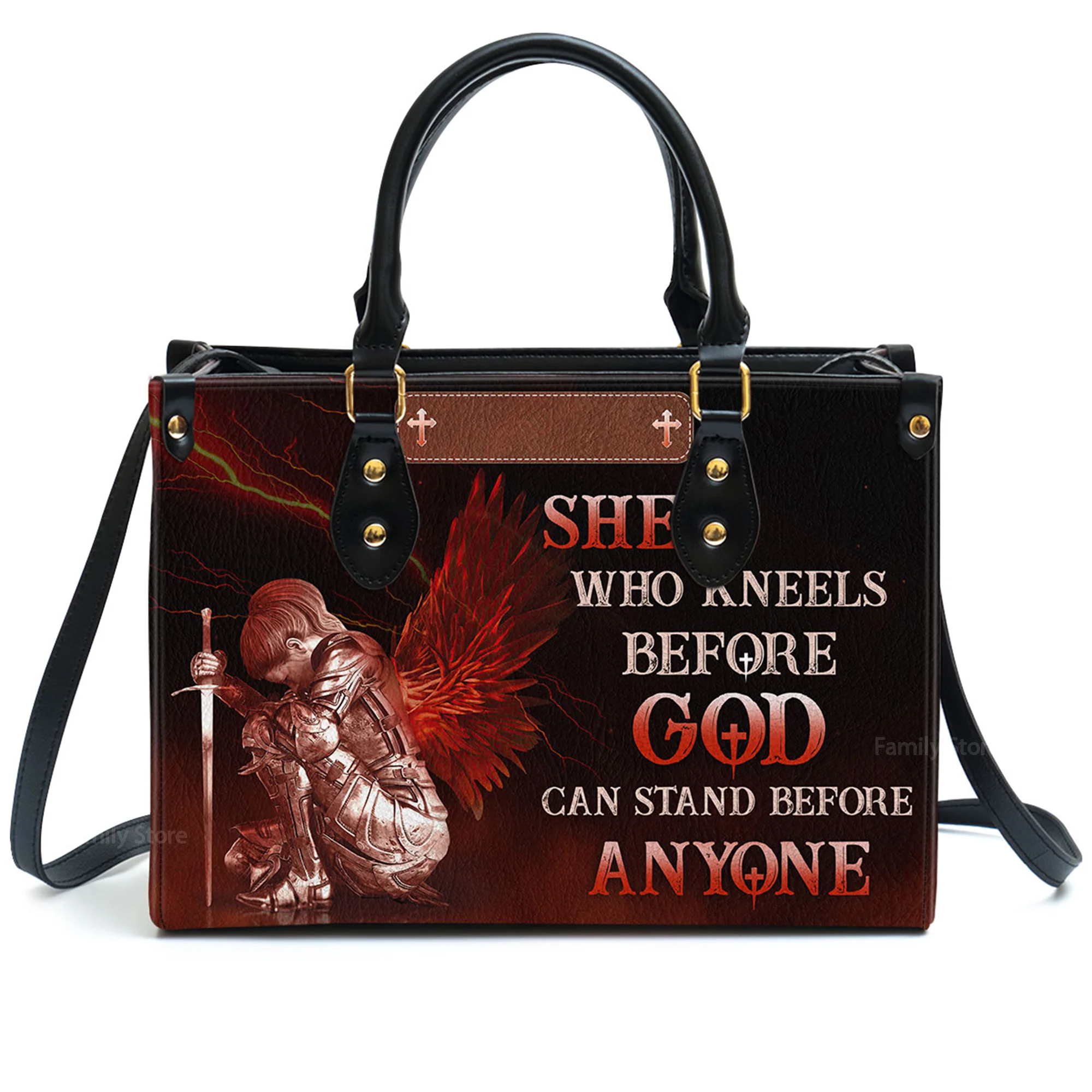 Who Kneels Before God Can Stand Before Anyone - Scripture Gifts For Women Of God - Personalized Leather Handbag With Handle - AT4081428 - Image 2