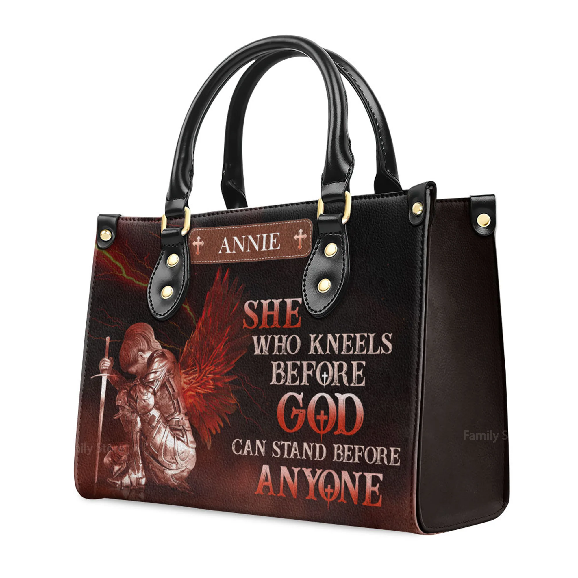 Who Kneels Before God Can Stand Before Anyone - Scripture Gifts For Women Of God - Personalized Leather Handbag With Handle - AT4081428 - Image 3